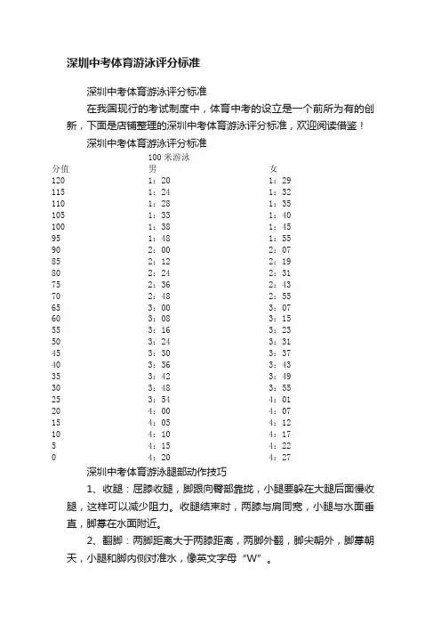 深圳中考体育游泳评分标准