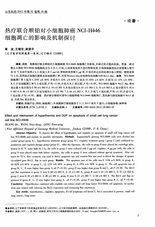 热疗联合顺铂对小细胞肺癌NCI—H446细胞凋亡的影响及机制探讨
