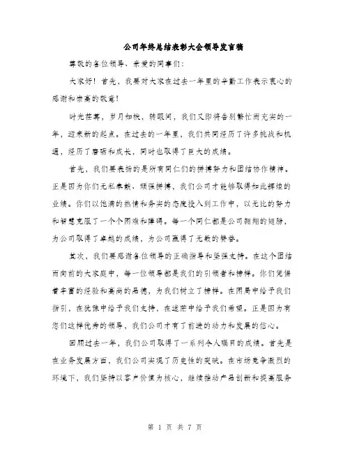 公司年终总结表彰大会领导发言稿（3篇）