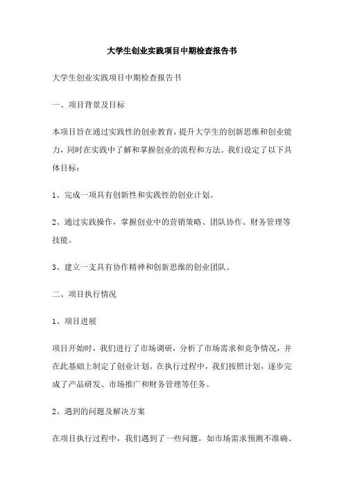 大学生创业实践项目中期检查报告书