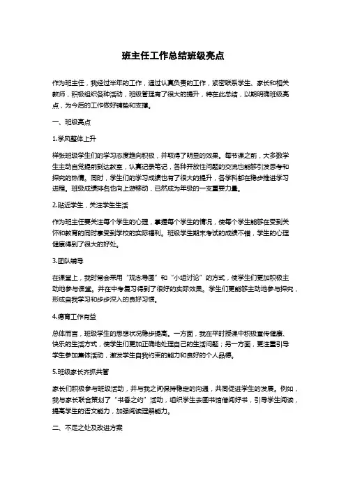 班主任工作总结班级亮点