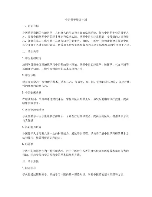 中医骨干培训计划