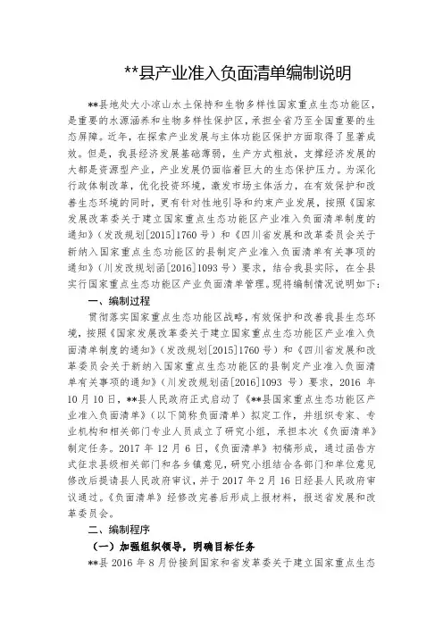 某某县产业准入负面清单