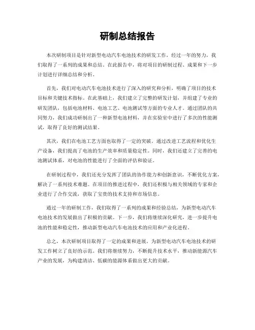 研制总结报告