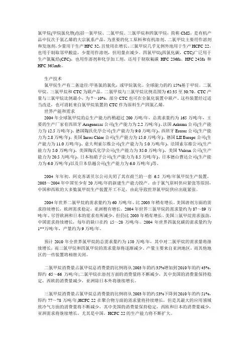 甲烷氯化物世界产能和需求