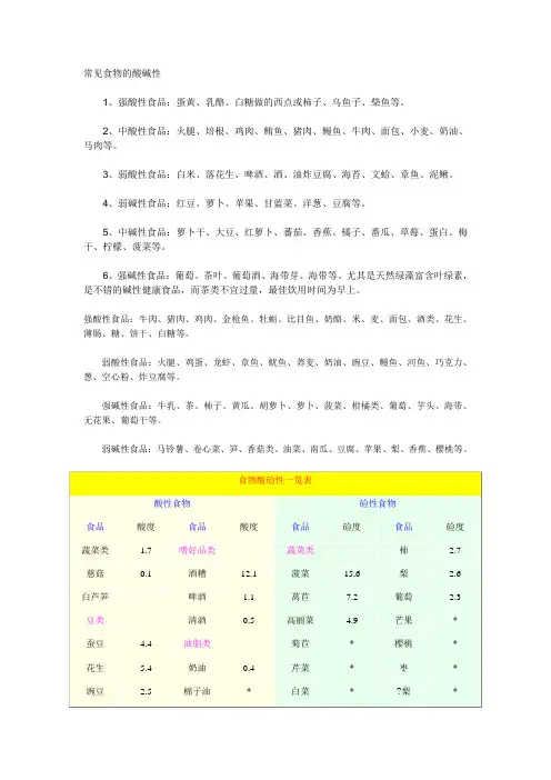 常见食物的酸碱性