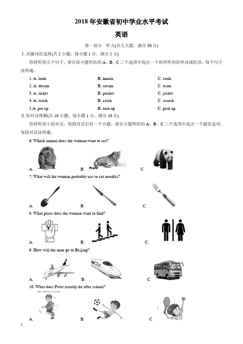 (真题)2018年安徽省中考英语试题(有答案)