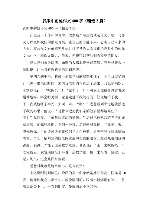 我眼中的他作文400字(3篇)