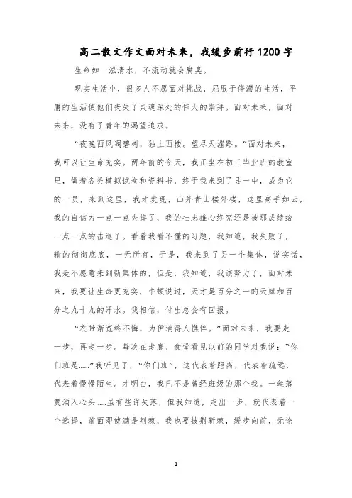高二散文作文面对未来,我缓步前行1200字