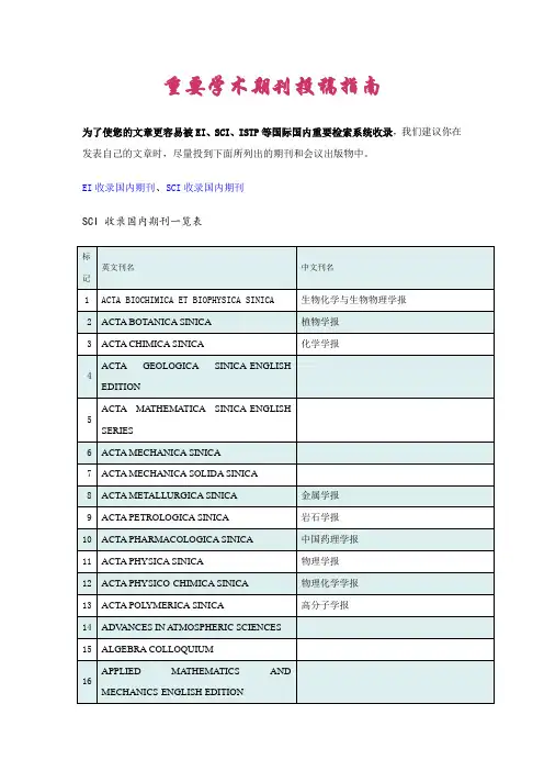 Ei与Sci收录国内期刊投稿指南