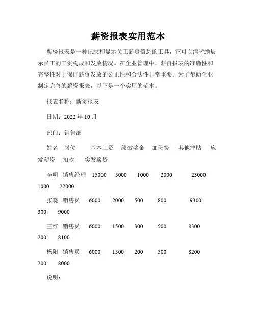 薪资报表实用范本