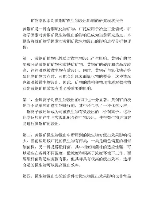 矿物学因素对黄铜矿微生物浸出影响的研究现状报告