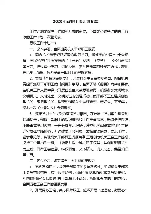 2020行政的工作计划5篇