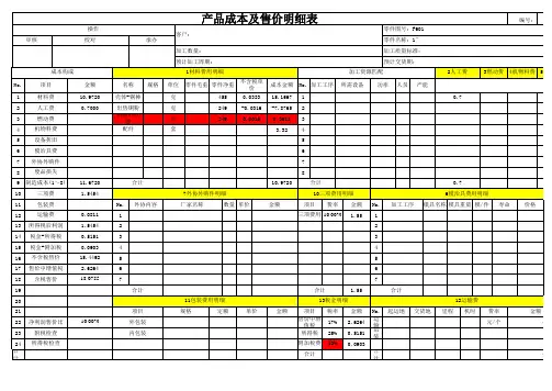 产品加工报价表