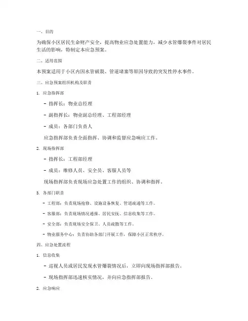 小区物业水管爆裂应急预案