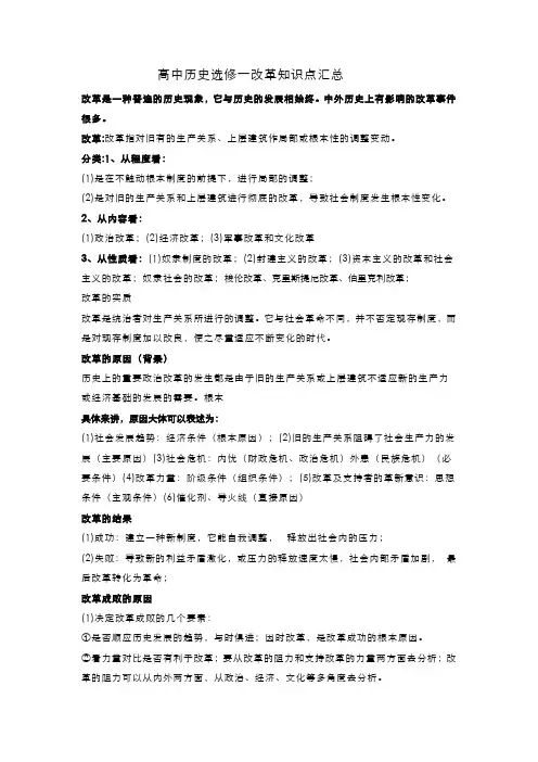 选修1、选修4 知识点与规律总结-高考人教版历史二轮复习