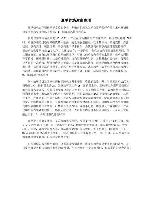 夏季养鸡注意事项