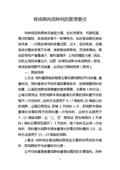 育成期肉用种鸡的管理要点