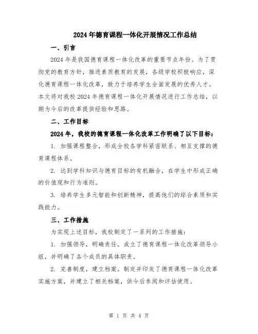 2024年德育课程一体化开展情况工作总结