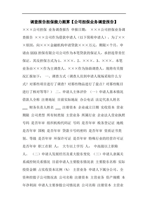 调查报告担保能力测算【公司担保业务调查报告】