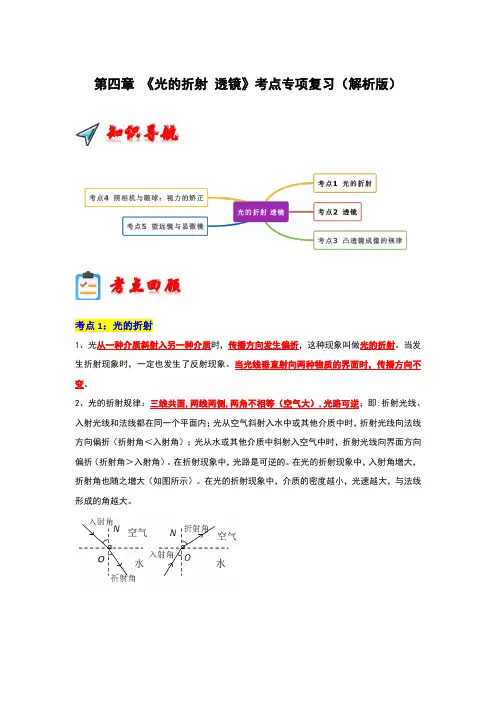 第4章《光的折射透镜》考点清单专项复习