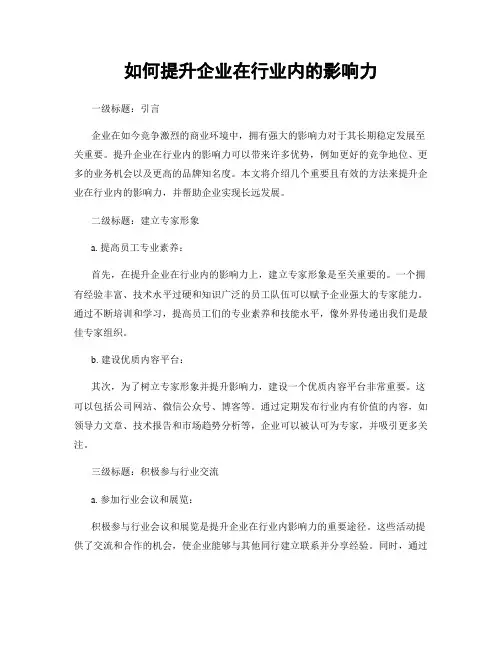 如何提升企业在行业内的影响力