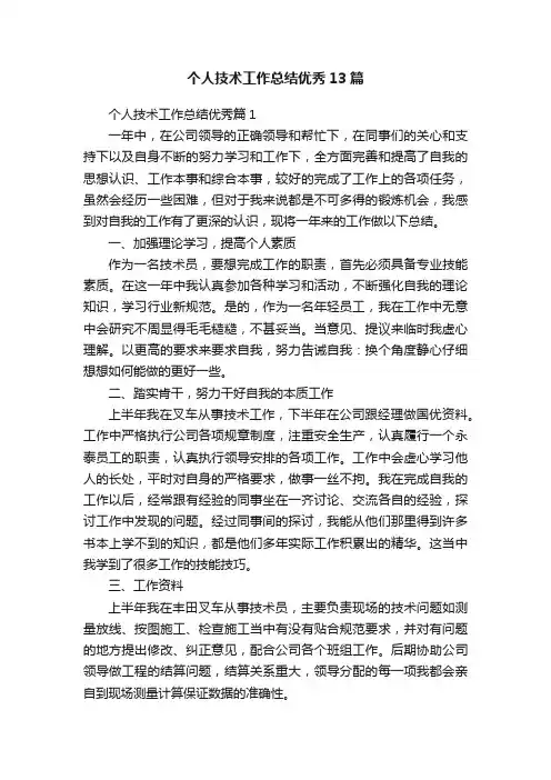 个人技术工作总结优秀13篇
