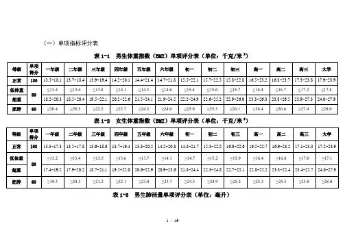 国家体质健康测试最新标准完整版