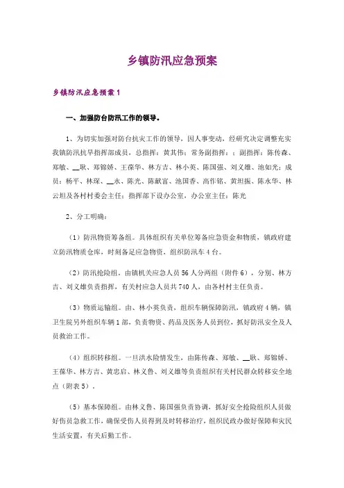 乡镇防汛应急预案