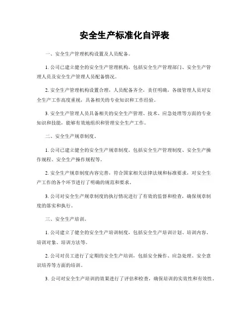安全生产标准化自评表