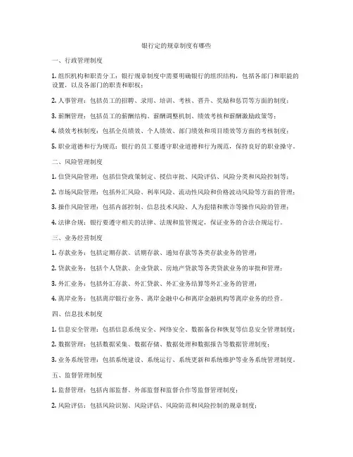 银行定的规章制度有哪些