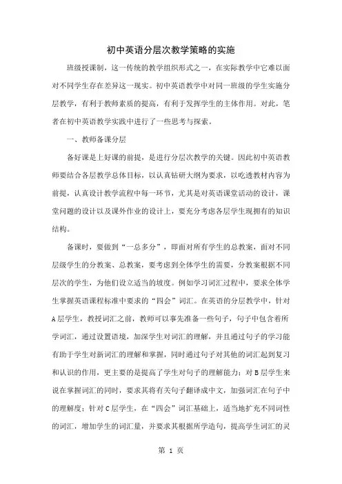 初中英语分层次教学策略的实施共3页文档
