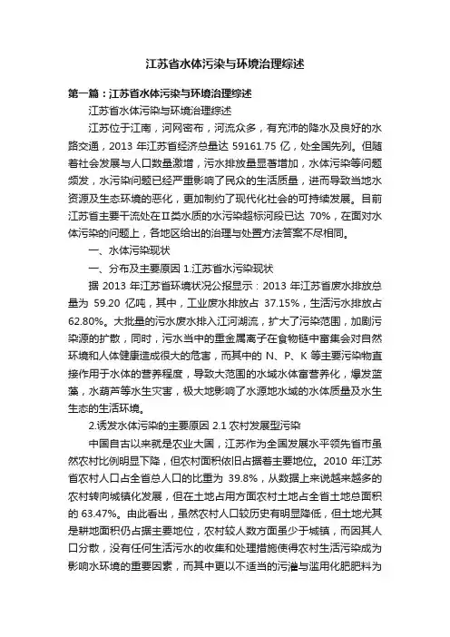 江苏省水体污染与环境治理综述