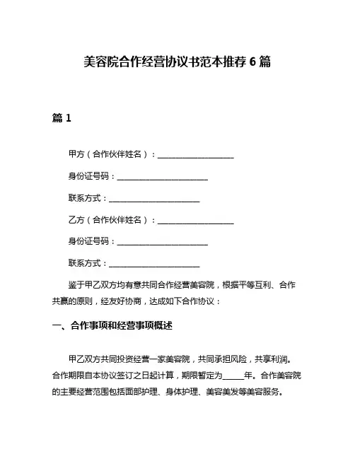 美容院合作经营协议书范本推荐6篇