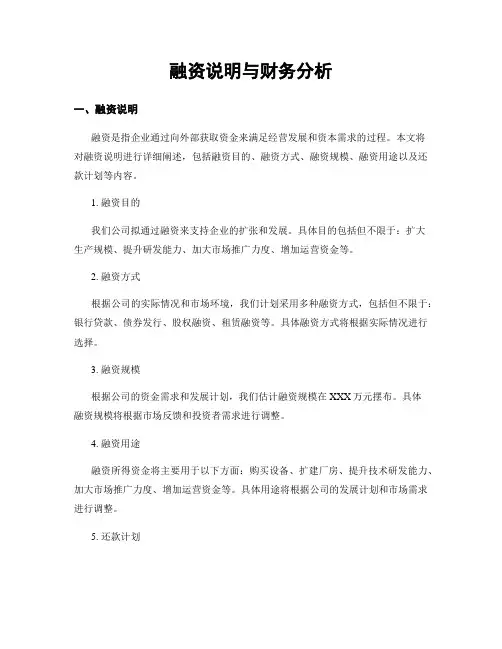 融资说明与财务分析