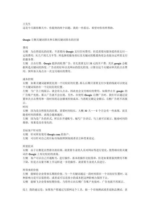Google 左侧排名和右侧排名的区别