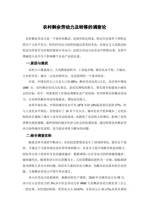 农村剩余劳动力及转移的调查论文