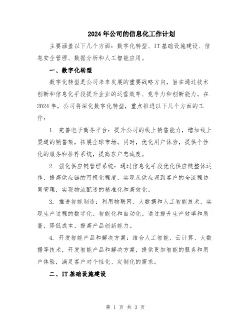 2024年公司的信息化工作计划