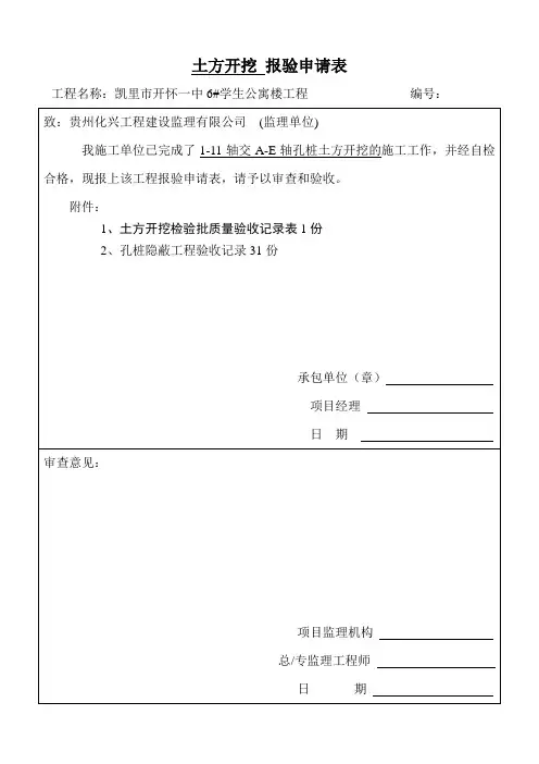 人工挖孔桩开挖工程检验批验收记录010101
