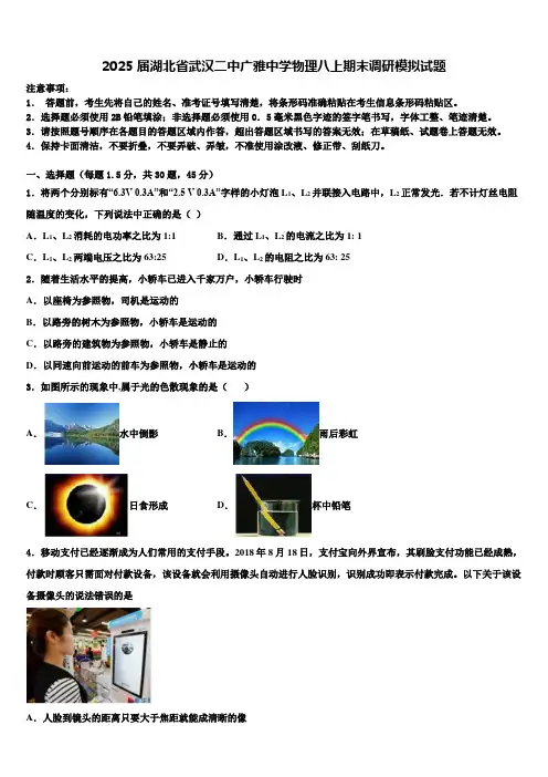 2025届湖北省武汉二中广雅中学物理八上期末调研模拟试题含解析