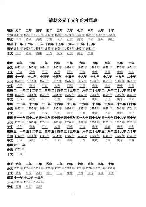 清朝公元干支年份对照表