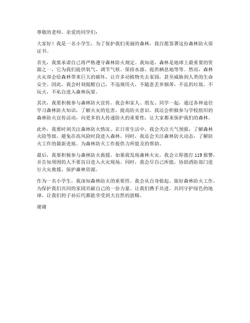 森林防火小学生保证书