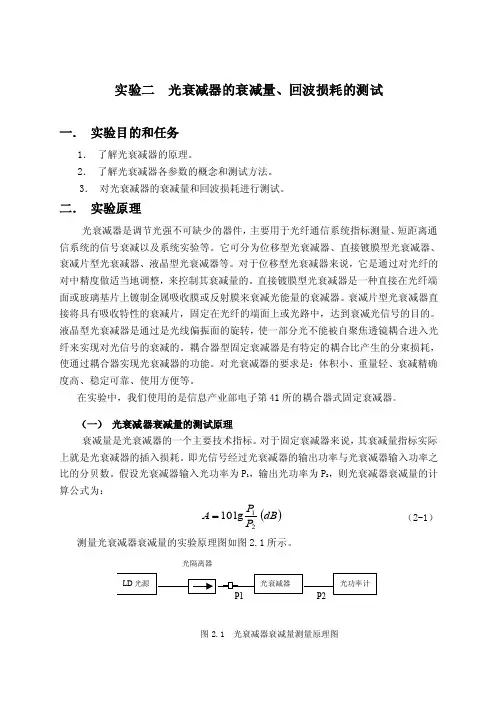 实验二光衰减器的衰减量、回波损耗的测试