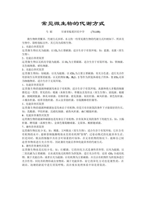 常见微生物的代谢方式