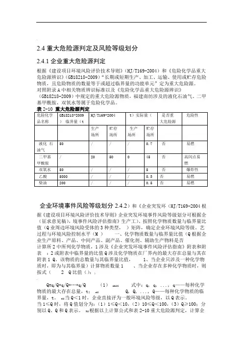 重大危险源判定及环境风险等级划分