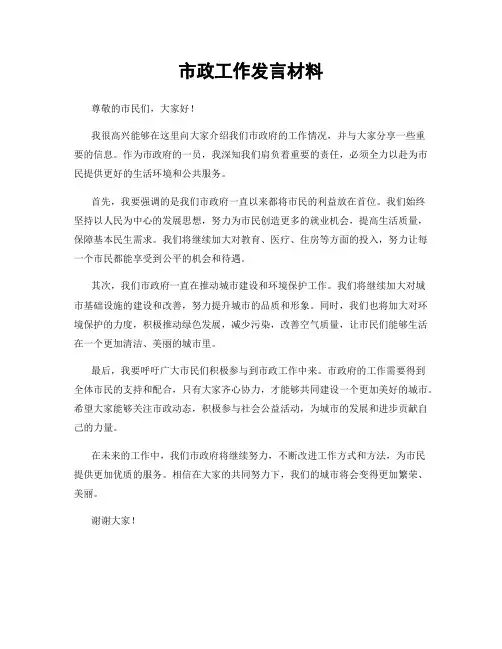 市政工作发言材料