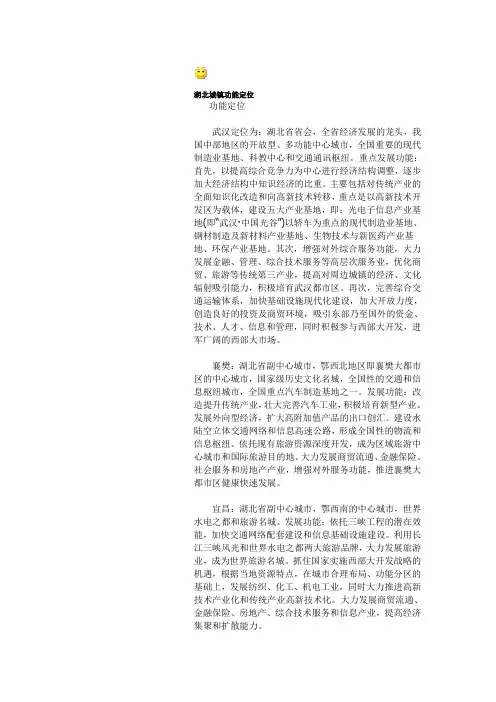 湖北城镇功能定位