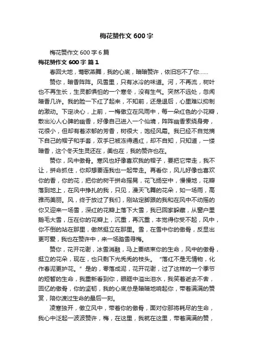 梅花赞作文600字6篇