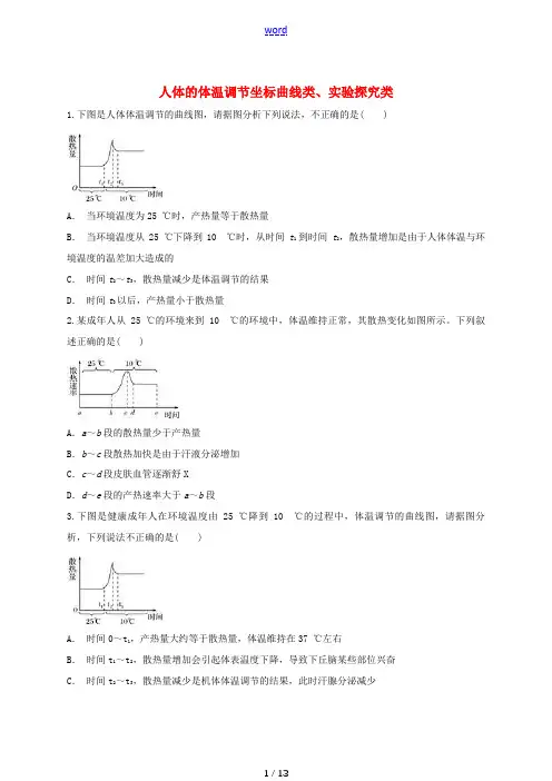 高中生物 人体的体温调节坐标曲线类、实验探究类同步精选对点训练 新人教版高一必修3生物试题