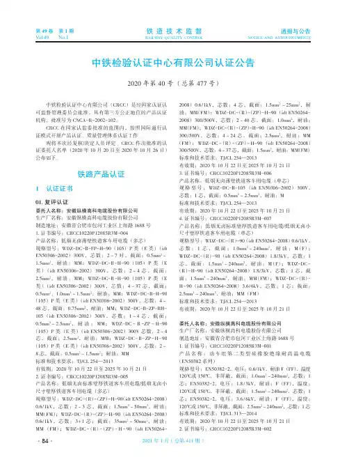 中铁检验认证中心有限公司认证公告(2020年第40号(总第477号))
